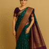 Emerald Green & Plum Silk Blend Kanjivaram Saree with Zari Butis