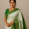 Emerald Ivory Checked Kanjivaram Silk Saree