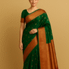 Emerald Green Silk Blend Kanjivaram Saree with Golden Zari Border