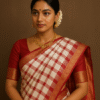 Ivory Crimson Checks Kanjivaram Silk Saree