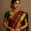 Majestic Ruby-Green Checked Kanjivaram Silk Saree