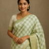 Pastel Mint Checks Kanjivaram Saree