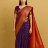 Royal Purple & Maroon Silk Blend Kanjivaram Saree with Golden Zari Butis