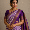 Regal Violet Checks Kanjivaram Saree