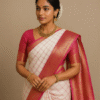 Rose Ivory Checks Kanjivaram Saree