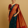 Teal Green & Maroon Silk Blend Kanjivaram Saree with Golden Drop Butis