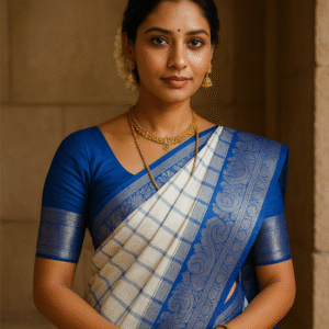 Royal Blue Checks Kanjivaram Saree