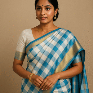 Azure Checks Kanjivaram Saree