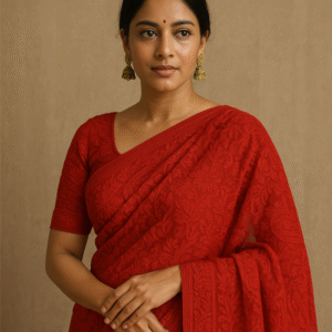 Crimson Chikankari Saree