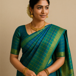 Emerald Checks Kanjivaram Saree