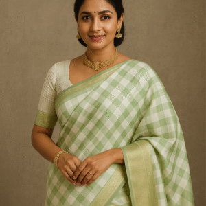 Pastel Mint Checks Kanjivaram Saree