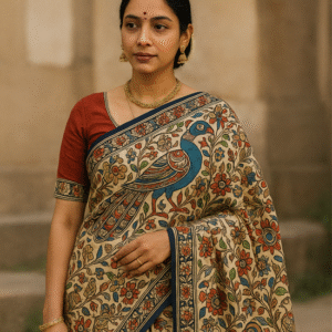 Peacock Garden Kalamkari Saree