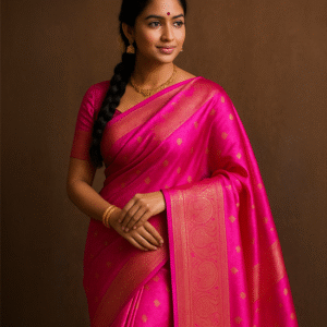 Radiant Rani Pink Kanjivaram Silk Saree